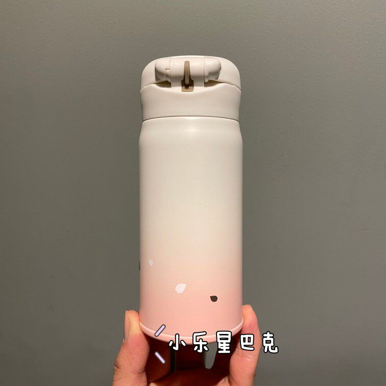 термос 星巴克樱花杯子2021粉白金樱花圆饼包马克玻璃杯吸管保温随行水杯