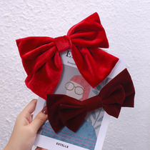 Korean childrens foreign style satin bow hairclip princess back of the head hairpin girl temperament top clip Net red headdress