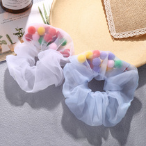 Korean Super fairy French mesh gauze coliform bath ball Net Red Girl tie hair Hairband ball hair rope headdress