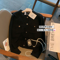 Black sweater cardio-hoodie jacket Women in spring Outer lap French style Dont give a short and small fragrant windy cardiovert blouse for spring and autumn