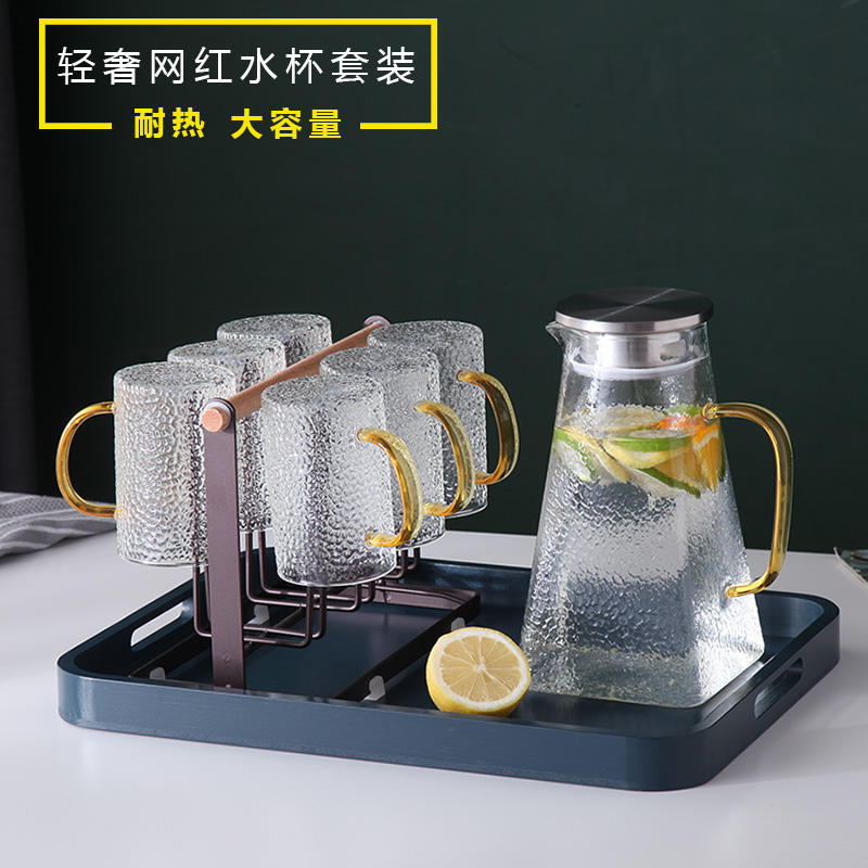 Light luxury household explosion-proof glass cold kettle cold kettle cold water cup set thickened high temperature white boiling kettle Nordic
