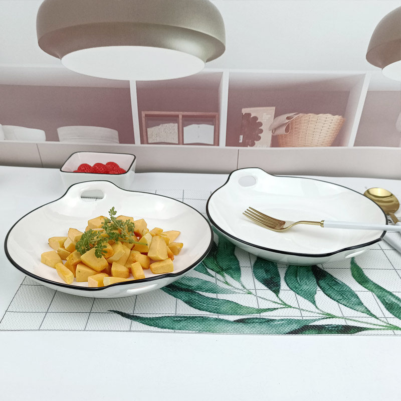 Jingdezhen ceramic plate deep plate minimalist for home creative personality fried dishes 8-inch plate Twin Ear Dish