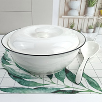 Soup bowl with lid ceramic large household 9 inch ins style simple Nordic Sheng soup bowl eight inch white soup bowl