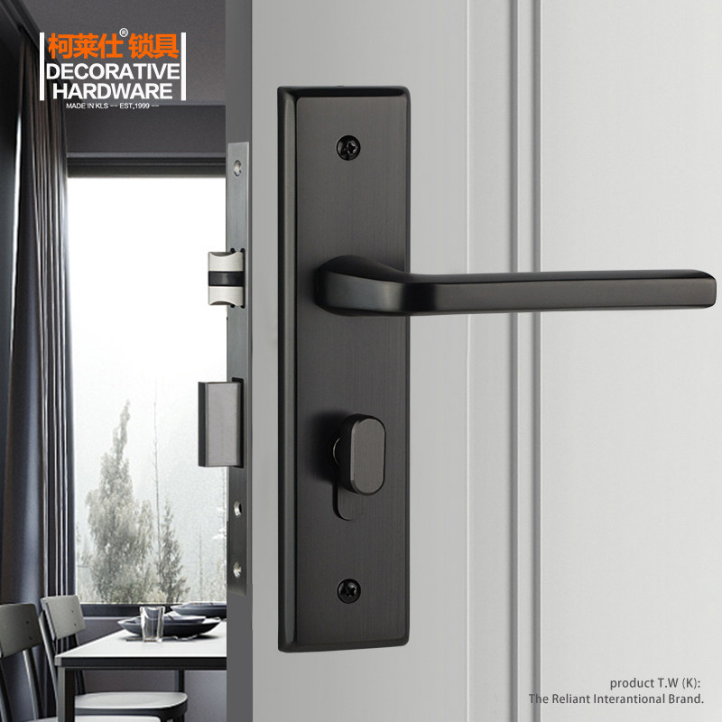 Colessee KLS mute indoor door bedroom door lock 304 stainless steel room door wood door lock gun black MH-01
