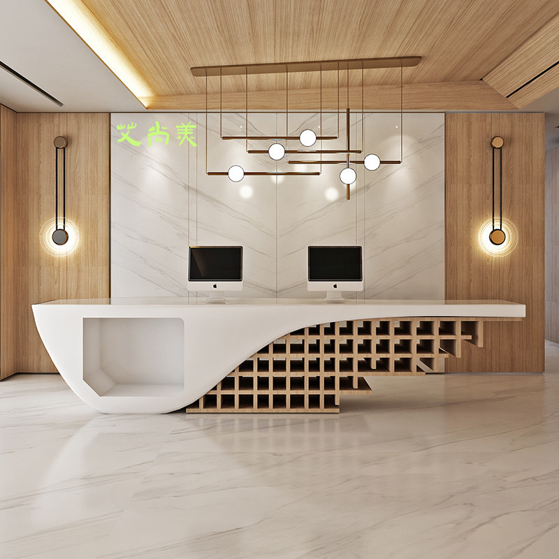Creative Baking Lacquer Company Front Desk Brief Modern Bar Table Beauty Institute Reception Desk Hotel Consultation Desk Collection Silver Desk Custom