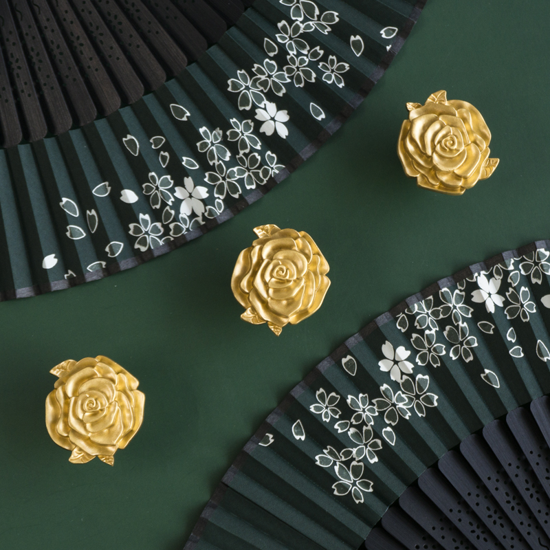 ZPK New Chinese style handle American golden brass flowers pull handle overall cupboard door wardrobe drawers copper small handle light lavish