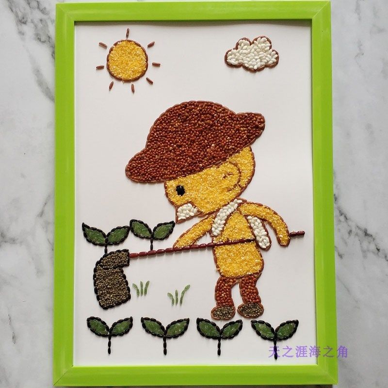Grain sticker painting Autumn theme children's handmade cereals handmade beans sticker painting Kindergarten creative