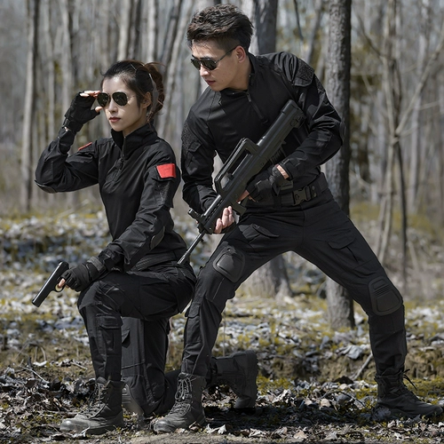 Дорожный камуфляжный летний черный дышащий тактический комплект, короткий рукав