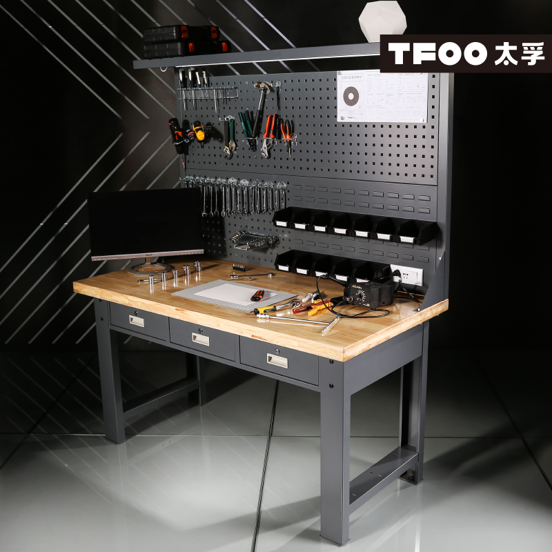 Taifu solid wood table plate maintenance work desk with drawer multifunction tool backplate Objects Lamp frame handmade table