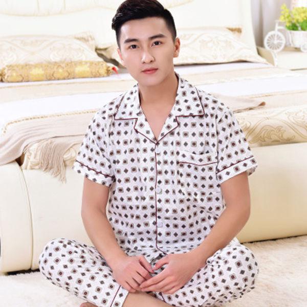 Mùa hè quần ngắn tay bông trung niên mens pajama đồ ngủ mặc symmy bộ mens nhà hai mảnh bộ.