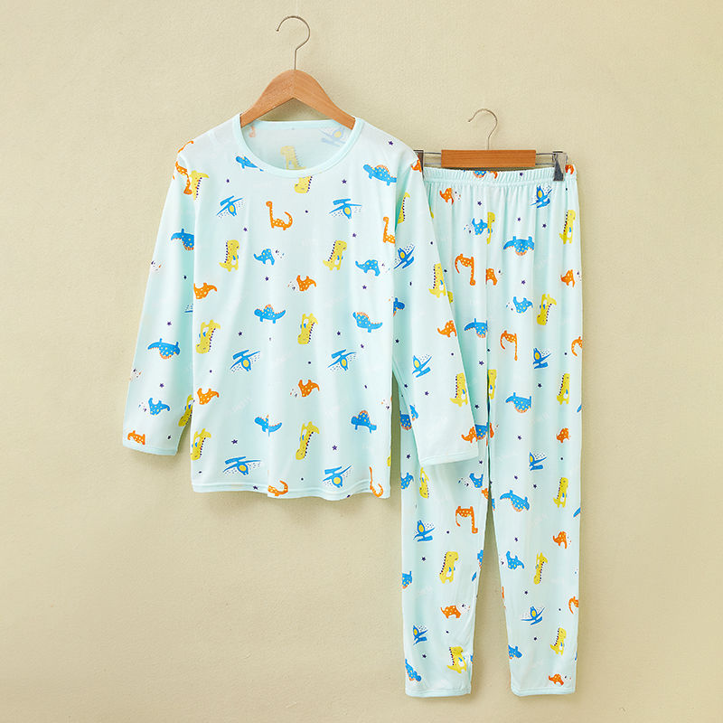 Childrens pajama set mùa hè sợi mỏng tre dài tay điều hòa không khí quần áo bé trai quần áo nhà trai và chàng trai trẻ trung niên.