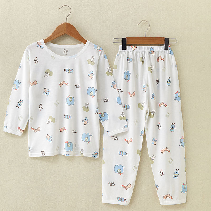 Childrens pajama set mùa hè sợi mỏng tre dài tay điều hòa không khí quần áo bé trai quần áo nhà trai và chàng trai trẻ trung niên.