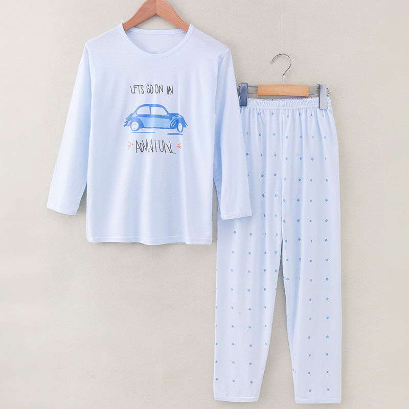 Childrens pajama set mùa hè sợi mỏng tre dài tay điều hòa không khí quần áo bé trai quần áo nhà trai và chàng trai trẻ trung niên.