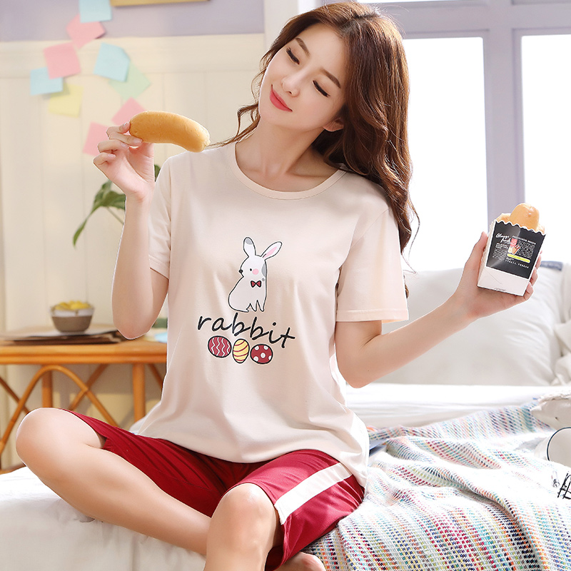 Nửa tay quần đồ ngủ đồ ngủ quần áo nhà cotton mùa hè bông quần bảy điểm lỏng lẻo cộng với chất béo cộng với mã 200 pound chất béo chị.