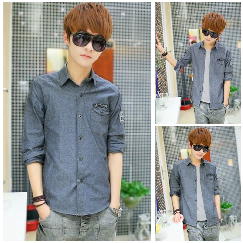 Mùa xuân và mùa thu nam denim áo sơ mi giản dị đầu lỏng lẻo cộng với chất béo kích thước lớn dài tay áo dày quần áo bảo hộ áo.