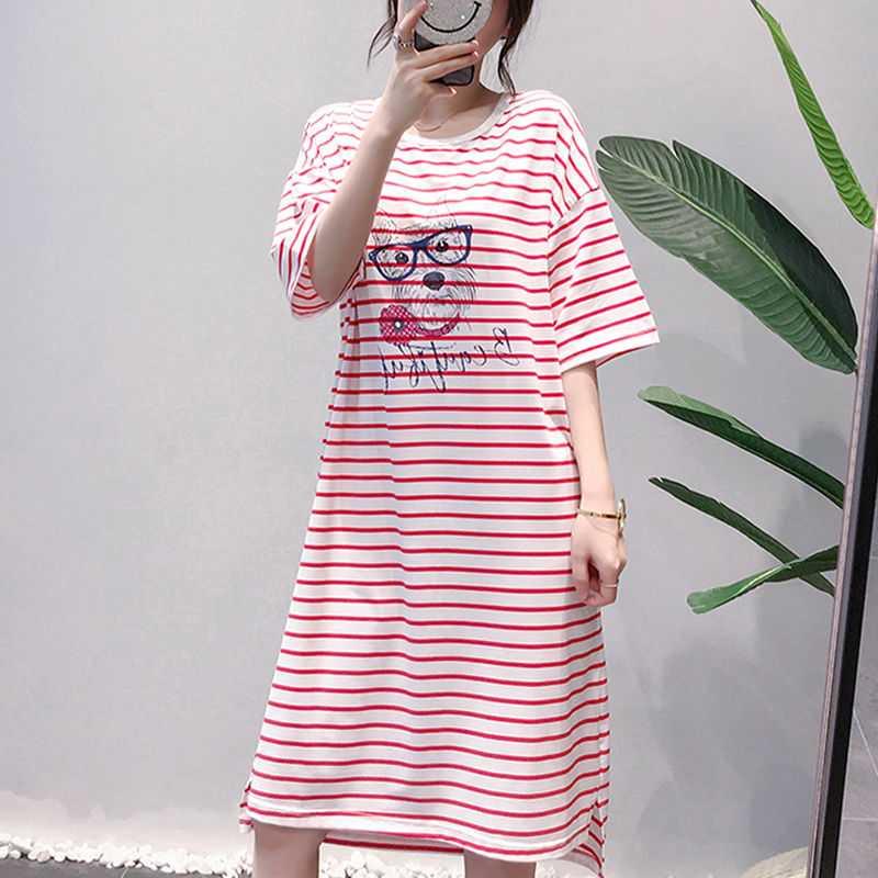 Bộ đồ ngủ nữ mùa hè sọc tay áo quần áo nhà đồ ngủ nữ mùa xuân và mùa thu ngắn mất phiên bản dễ thương Hàn Quốc của sinh viên dễ thương mô hình trung dài.