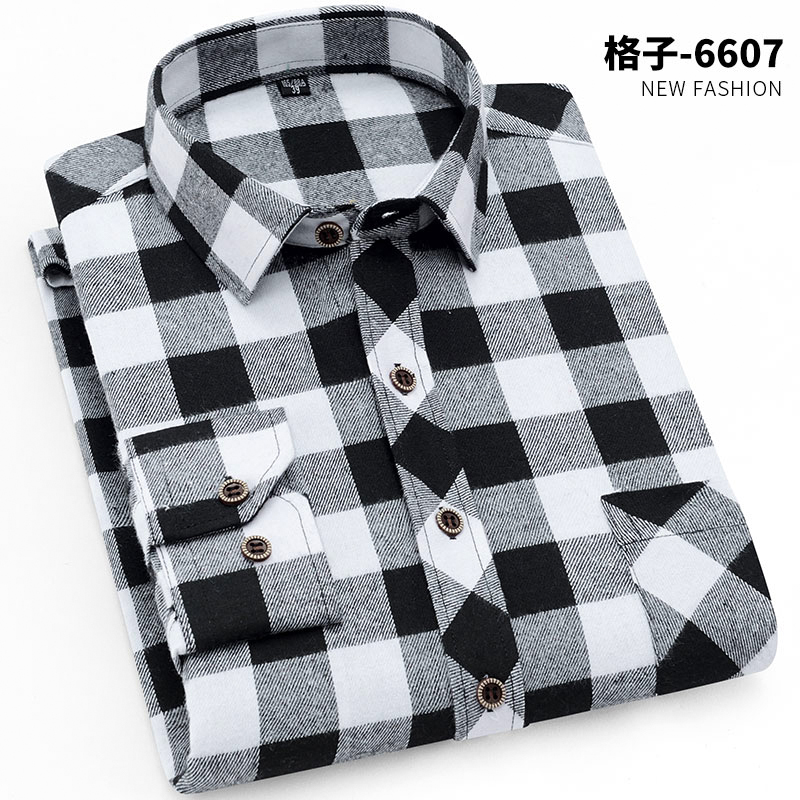Mùa xuân mùa thu dài tay người đàn ông áo sơ mi kẻ sọc cha trung niên ăn mặc Hàn Quốc phiên bản của phong cách của chiếc áo cha bình thường trung niên.