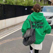 Hong Kong-style retro chic sweater womens autumn and winter plus velvet thickened loose Korean version hooded small oversize jacket