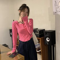 Sweet and hot girl style solid color long-sleeved t-shirt womens 2021 new early autumn ins design sense niche thin and chic top