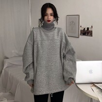 High-collar sweater womens autumn and winter loose bf lazy wind Korean tide ins plus velvet thick coat fake two-piece jacket