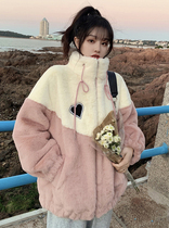 Lamb wool coat womens autumn and winter stand collar 2022 new casual all-match plus velvet thickened high-end fried street padded jacket