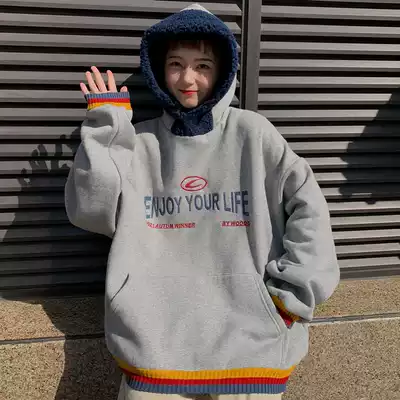 waitmore women loose Korean version of ins Super fire cec Harajuku bf lazy wind plus velvet padded harbor style jacket