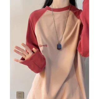 美式潮牌撞色插肩袖德绒打底衫男冬季重磅保暖内搭圆领长袖T恤