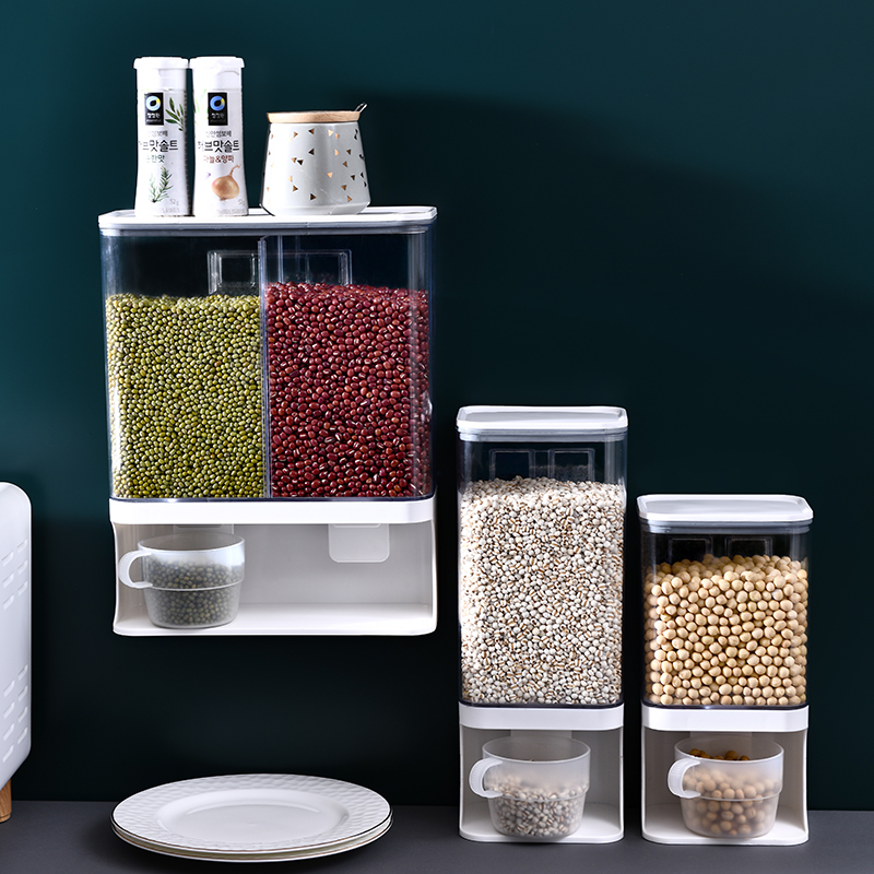 Five cereals Cereals Containing Box Wall-mounted Household Kitchen Transparent Plastic Storage Tank Press Seal Tank Food Grade