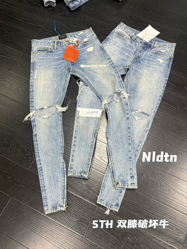 Hard-Working Iron Ox Autonomous 5Th Double Knee Distressed Self-Woven Denim Fabric Washed Jeans Jerry Same Style High Street