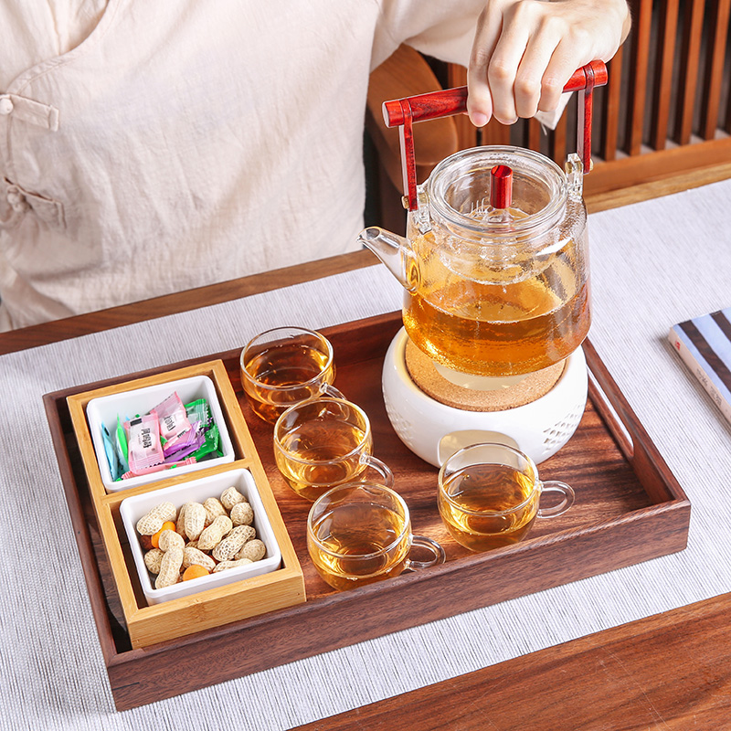 Day Style Cuisine Nursery Tray Heat Resistant Glass Flower Teapot Suit Candle Heating Base Afternoon Tea Solid Wood Raiders Big