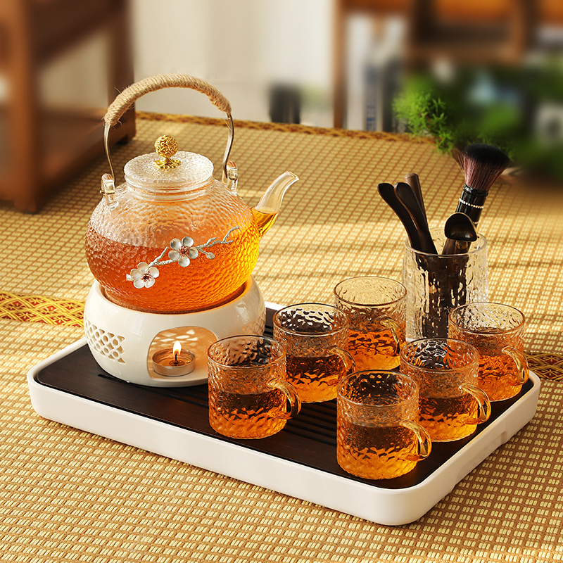 Heat Resistant Glass Flower Teapot With Filter Insulation Electric Pottery Stove Cooking Tea Instrumental Afternoon Tea Set Heating Candle Base-Taobao