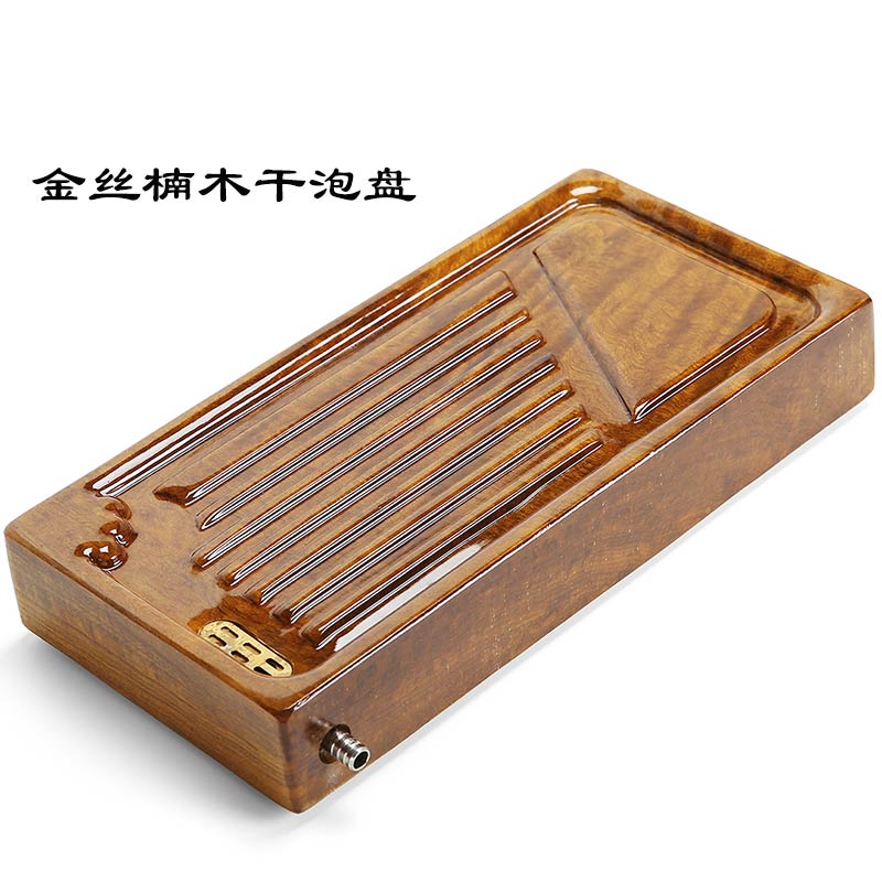 Gold Silk Nanmu Wood Dry Tea Tray Solid Wood Whole Hand Carved Log Dry Bubble Table Home Office Fu Tea With Tea Tray