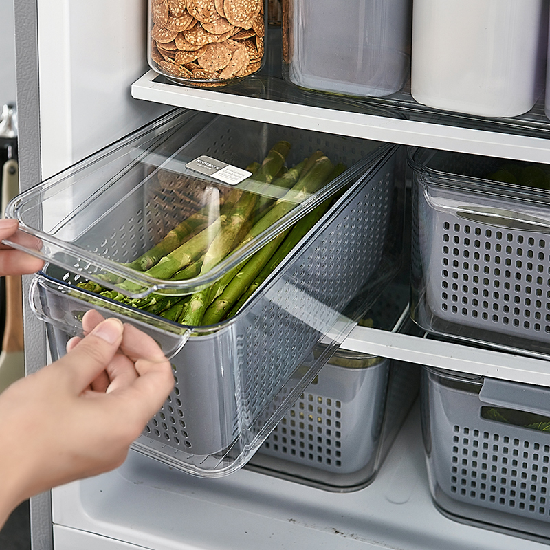 Refrigerator containing box plastic refreshing box rectangular sealed kitchen food Food drain refreshing box Refrigeration special