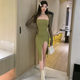 2022 autumn and winter new Korean version careful machine sexy mesh small shawl + tube top slit long skirt two-piece set for women