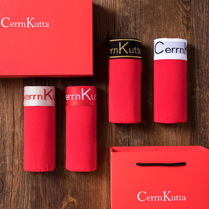 Red Ben Year Men Upscale Gift Suit Pure Cotton Red Briefs Men's Flat Corner Pants Four Corner Pants WEDDING