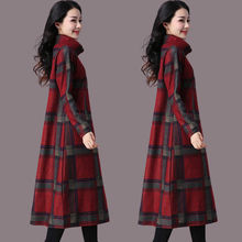 秋季呢子连衣裙大码复古格子长裙打底a字裙