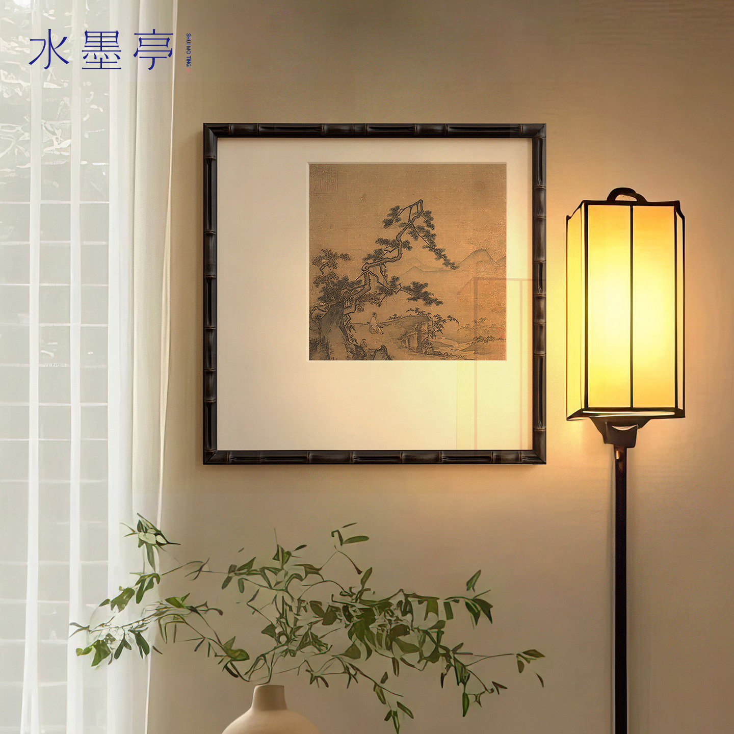 宋代美学新中式书房背景墙山水挂画推荐|茶室玄关挂画怎么选?这组方形复古挂画真的绝了-旅游-淘宝好物网