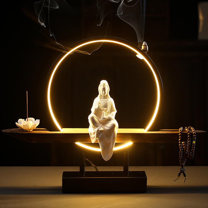 Goalkeeper Chinese meditation white porcelain Bodhisattva Bodhisattva Buddha Creative lamps Home Living room Genguan Tabletop Pendulum