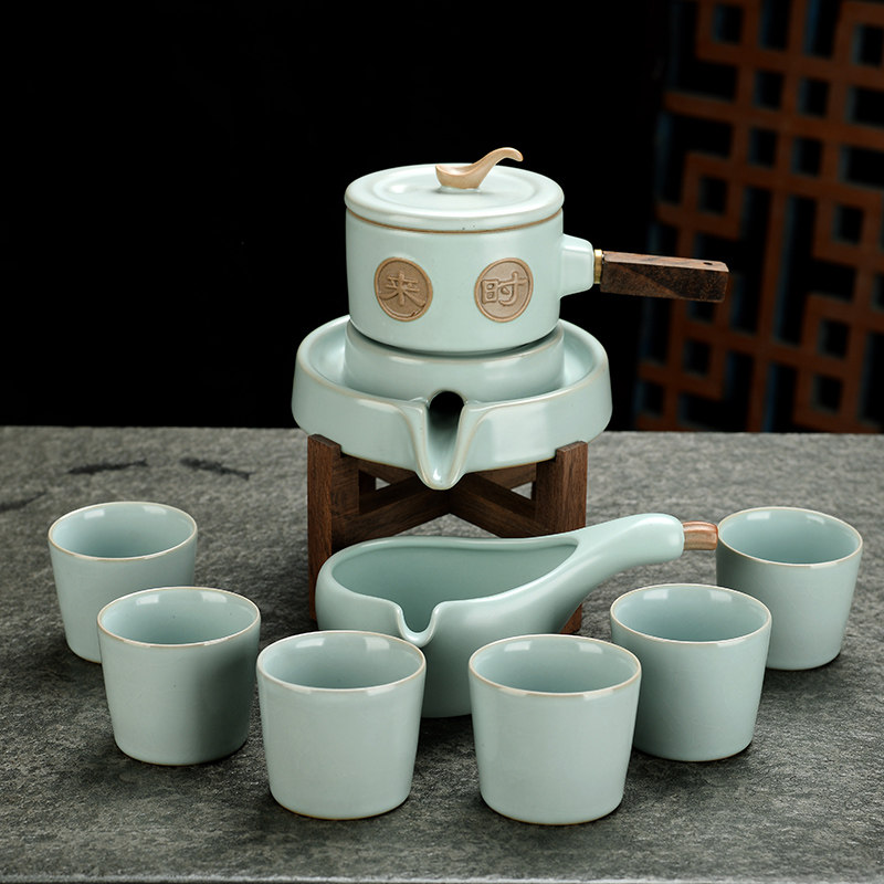 Shoutao lazy people stone mill Ru kiln opening semi-automatic household tea making artifact creative ceramic kung fu tea set set