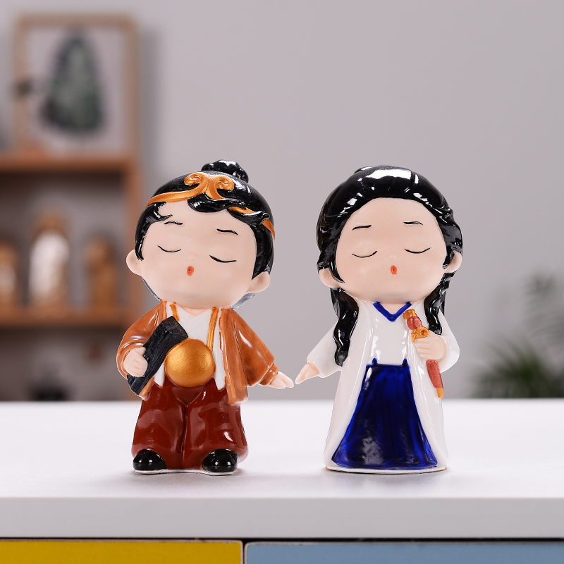 Tao Chinese ceramic home living room small swing piece Sun Wukong Sun Zhuangbao Zixia Fairy Couple Desktop