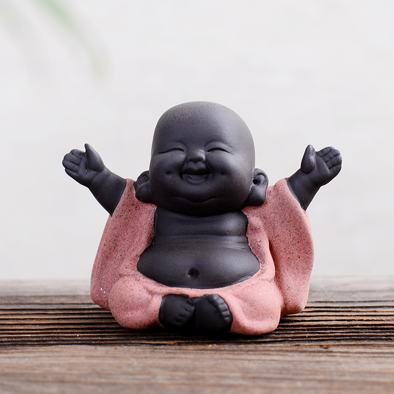 Goalkeeper creative purple sand Merchants Smiling Buddha Statue home decoration Ceramics Living Room Genguan Pendulum