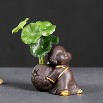 Creative tea pet ornaments hydroponic plant flower pots Zen little monk boutique can raise tea tray tea ceremony decoration