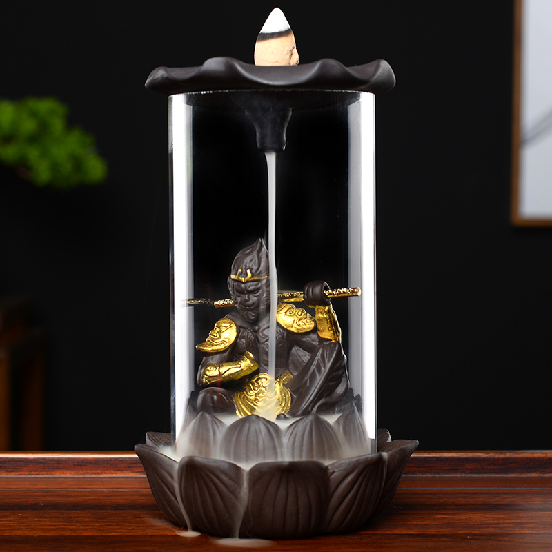 Shou Tao people reverse flow incense burner Qi Tian Da Sheng household ornaments creative sandalwood large size windproof cover tea ceremony aromatherapy stove