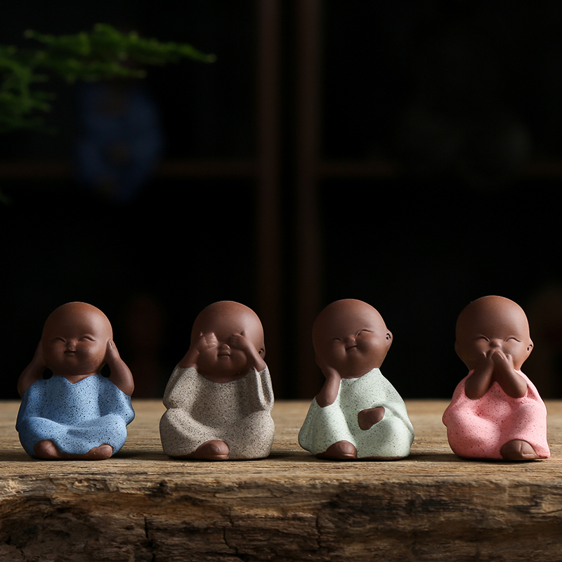 Amoy people creative home desktop decoration cute four not small monk ceramic Zen decoration Bogu frame craft gift decoration