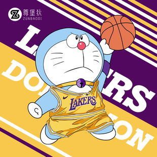 哆啦A梦联名湖人詹姆斯科比短袖T恤男机器猫半袖潮牌宽松印花球衣