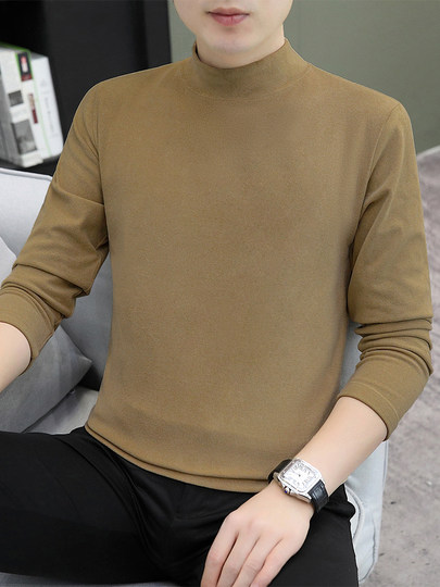 Half-Turtleneck Base Layer Sweatshirt for Men, Solid Color, Versatile, Inner Layer, Middle-Aged Men's Base Layer Top, Korean Style, Trendy and Versatile