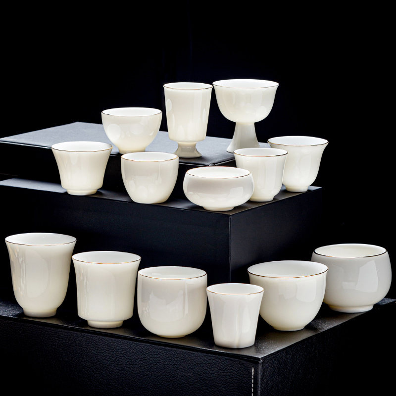 High-end Tea Cup Sketching Sheep Fat Jade White Porcelain Master's Cup Home Tasting Cup Single Cup Ceramic Tea Exclusive Personal Cup-Taobao