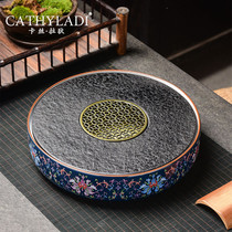 Cathyladi household small Wujin Stone tea tray Tea Sea Chinese style retro style water storage round tea tray