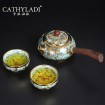 Cathyladi Chinese Ceramic Side Wooden Teapot Home Office Court Wind Tea Maker High-grade Kung Fu Tea