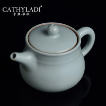 Cathyladi Ru kiln ceramic hand-grabbing pot single pot Chinese retro style celestial green bubble teapot home kung fu tea set